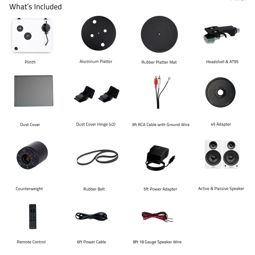 Tourne-disque haute fidélité en vinyle RT81 Elite de Fluance et haut-parleurs d’étagère stéréo 6,5 po amplifiés Ai61