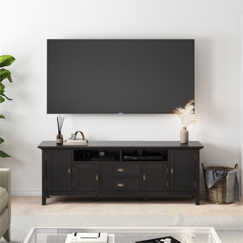 Simpli Home Redmond Wood 72" Transitional TV Media Stand in Hickory Brown For TVs up to 80"