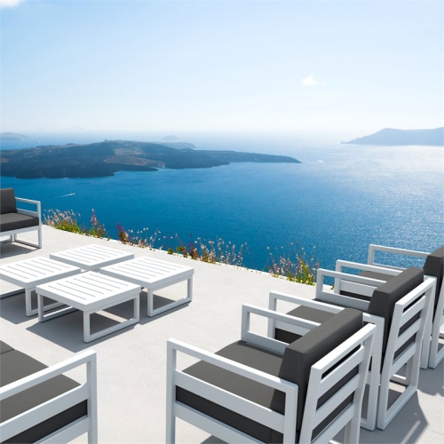 Mykonos Patio Club Chair in White Finish with Acrylic Fabric Charcoal Cushions
