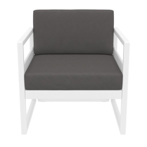 Mykonos Patio Club Chair in White Finish with Acrylic Fabric Charcoal Cushions