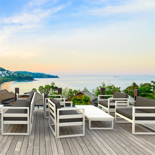 Mykonos Patio Club Chair in White Finish with Acrylic Fabric Charcoal Cushions