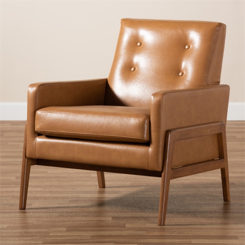 Bowery Hill Faux Leather Upholstered and Walnut Finished Wood Lounge Chair
