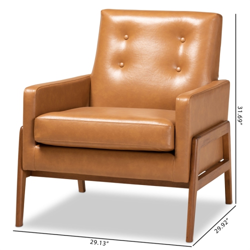 Bowery Hill Faux Leather Upholstered and Walnut Finished Wood Lounge Chair