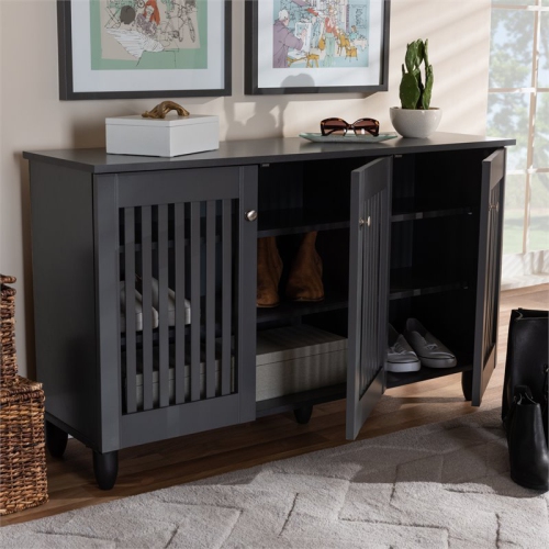 Baxton Studio Fernanda 3-Door Wood Entryway Shoe Cabinet in Dark Gray