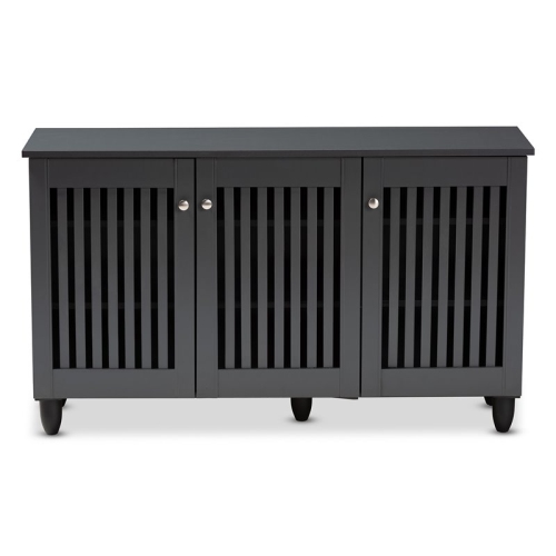 Baxton Studio Fernanda 3-Door Wood Entryway Shoe Cabinet in Dark Gray
