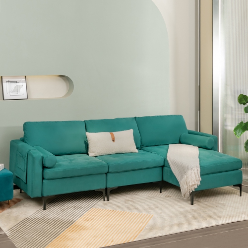 Costway Modular L-shaped Sectional Sofa USB Sofa w/ Reversible Chaise & 2 USB Ports Teal