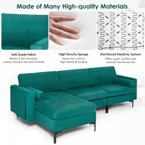 Costway Modular L-shaped Sectional Sofa USB Sofa w/ Reversible Chaise & 2 USB Ports Teal