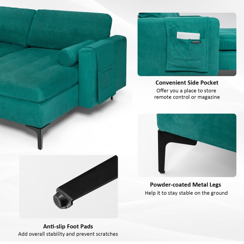 Costway Modular L-shaped Sectional Sofa USB Sofa w/ Reversible Chaise & 2 USB Ports Teal