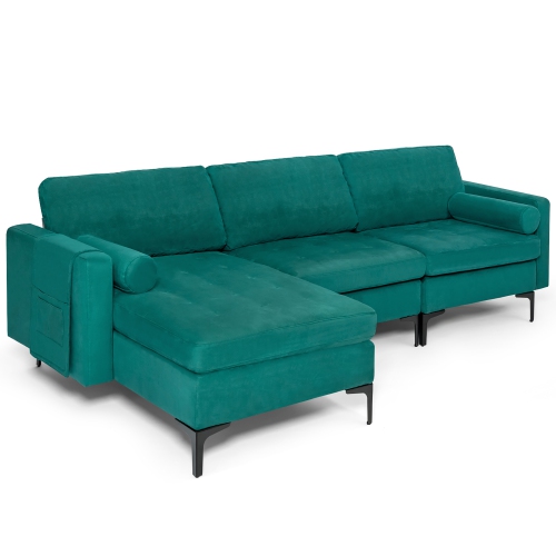 Costway Modular L-shaped Sectional Sofa USB Sofa w/ Reversible Chaise & 2 USB Ports Teal