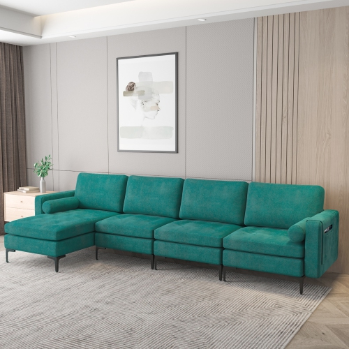 Costway Modular L-shaped Sectional Sofa USB Sofa w/ Reversible Chaise & 2 USB Ports Teal