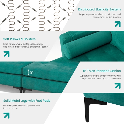 Costway Modular L-shaped Sectional Sofa USB Sofa w/ Reversible Chaise & 4 USB Ports Teal