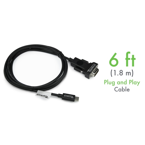 Plugable USB C to VGA Cable - Connect Your USB-C or Thunderbolt 3 Laptop to VGA Displays up to 1920x1080@60Hz, 6 Feet, 1.8m