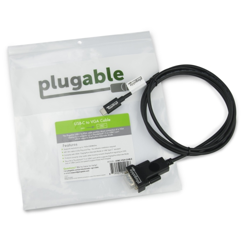 Plugable USB C to VGA Cable - Connect Your USB-C or Thunderbolt 3 Laptop to VGA Displays up to 1920x1080@60Hz, 6 Feet, 1.8m