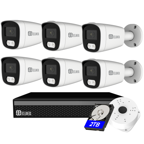 【2023 New】Elder 4K Security Camera System 8MP, 8Ch PoE NVR 6-Camera Surveillance Kit Outdoor 2TB HDD Audio, Wired Home Security Camera System DIY, Hu