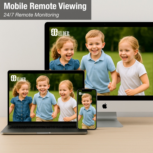 Elder AI 4K Security Camera System 8Ch NVR 2TB PoE 6-Camera Outdoor, Person & Vehicle Detection & NDAA, Red & Blue Deterrence, Spotlight Home