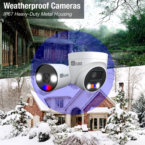 Elder AI 4K Security Camera System 8Ch NVR 2TB PoE 6-Camera Outdoor, Person & Vehicle Detection & NDAA, Red & Blue Deterrence, Spotlight Home