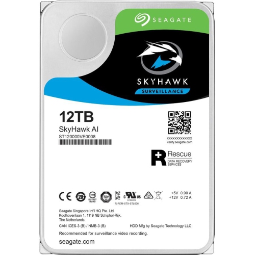Seagate Skyhawk AI 12TB Video Internal Hard Drive HDD – 3.5 Inch SATA 6Gb/s 256MB Cache for DVR NVR Security Camera System with in-house Rescue