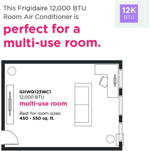 Frigidaire 12,000 BTU Window Air Conditioner, Inverter Quiet Temp Room with Wi-Fi Connected, Energy Star Certified, Easy-to-Clean Washable Filter, Eco Mode - White (GHWQ123WC1)
