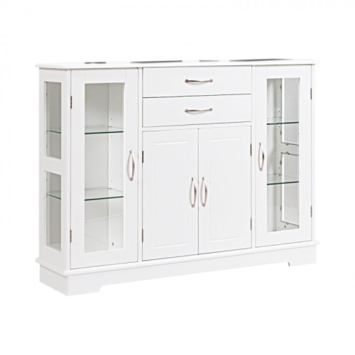 Storage Sideboard with 2 Drawers and Glass Front Cabinets – Buffet Console Table