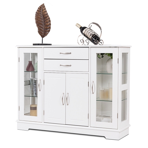 Storage Sideboard with 2 Drawers and Glass Front Cabinets – Buffet Console Table