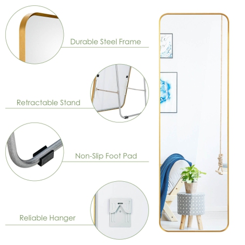 Full Length Wall Mounted Hanging Mirror with Stand Free Standing Body-Golden