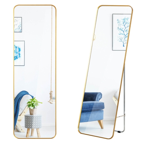Full Length Wall Mounted Hanging Mirror with Stand Free Standing Body-Golden
