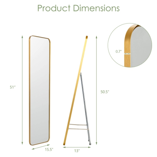 Full Length Wall Mounted Hanging Mirror with Stand Free Standing Body-Golden