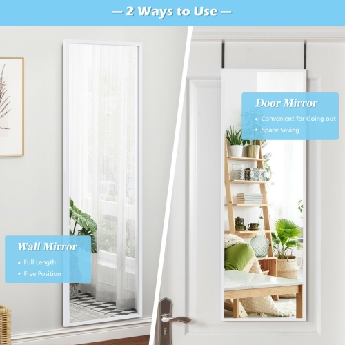 Full-Length Metal Door Mirror with Adjustable Hook for Bedroom or Closet