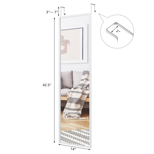 Full-Length Metal Door Mirror with Adjustable Hook for Bedroom or Closet