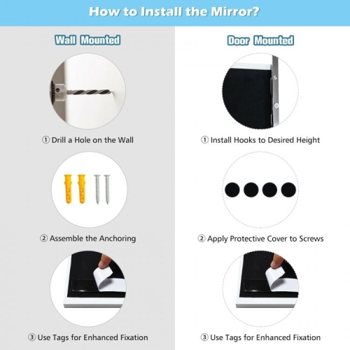 Full-Length Metal Door Mirror with Adjustable Hook for Bedroom or Closet