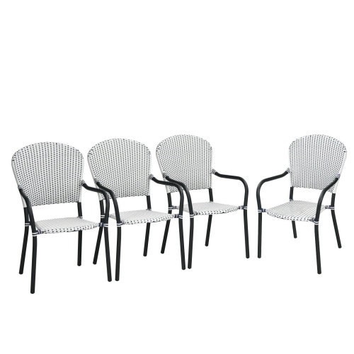 SLICKBLUE  Set Of 4 Patio Rattan Stackable Dining Chair With Armrest for Garden-White