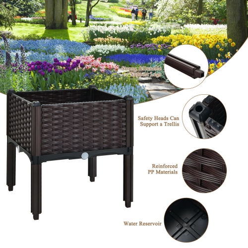2 Set Elevated Plastic Raised Garden Bed Planter Kit for Flower Vegetable Grow-Brown