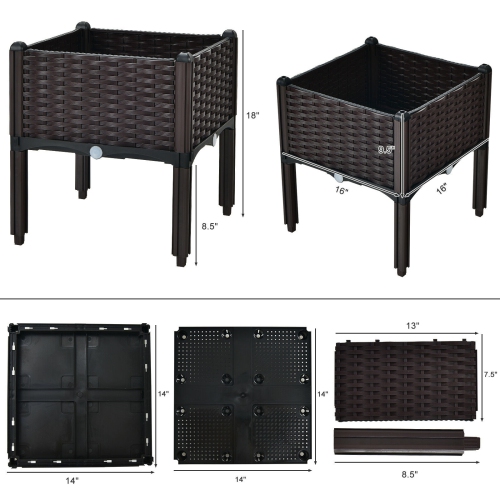 2 Set Elevated Plastic Raised Garden Bed Planter Kit for Flower Vegetable Grow-Brown