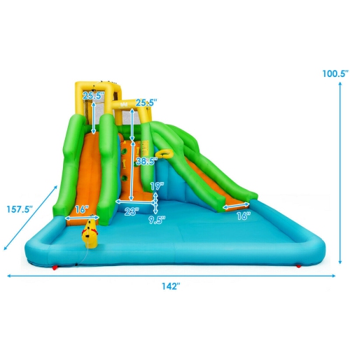 Gymax Kids Inflatable Water Park Bounce House 2 Slide w/Climbing Wall