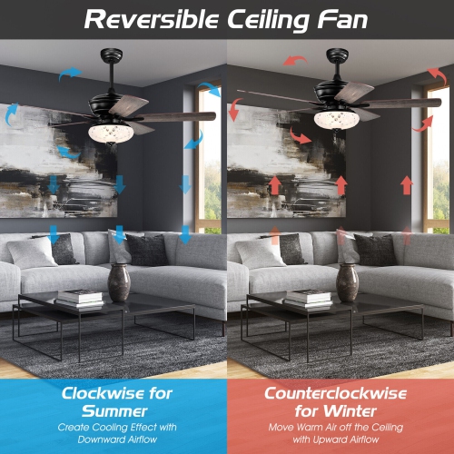 Gymax 52'' Ceiling Fan with 3 Wind Speeds 5 Reversible Blades & Remote Control