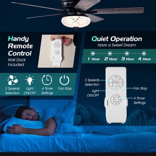 Gymax 52'' Ceiling Fan with 3 Wind Speeds 5 Reversible Blades & Remote Control