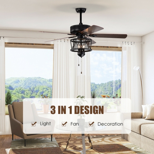 Gymax 50'' Ceiling Fan with Lights Reversible Blades w/ Pull Chain Control Living Room