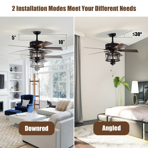 Gymax 50'' Ceiling Fan with Lights Reversible Blades w/ Pull Chain Control Living Room