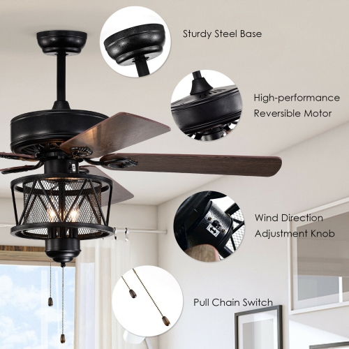 Gymax 50'' Ceiling Fan with Lights Reversible Blades w/ Pull Chain Control Living Room