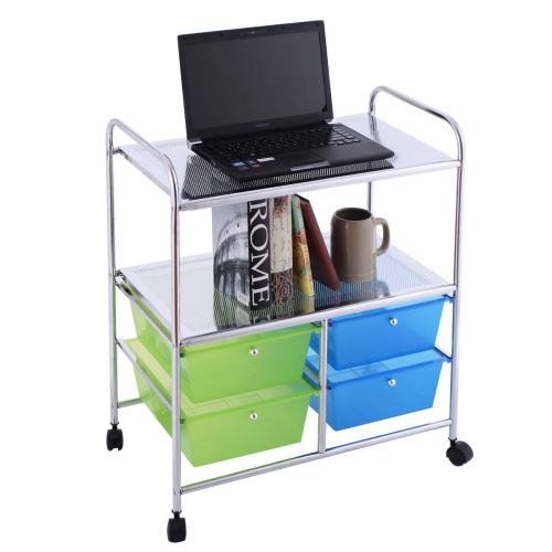 GYMAX  Rolling Storage Cart Metal Rack Shelf 4 Drawers Home Office Furniture