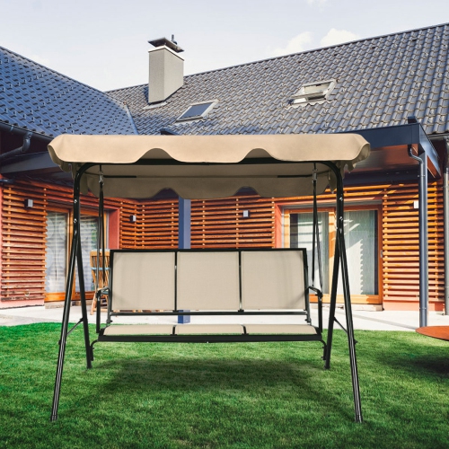 Gymax Brown Outdoor Swing Canopy Patio Swing Chair 3 Person Canopy Hammock