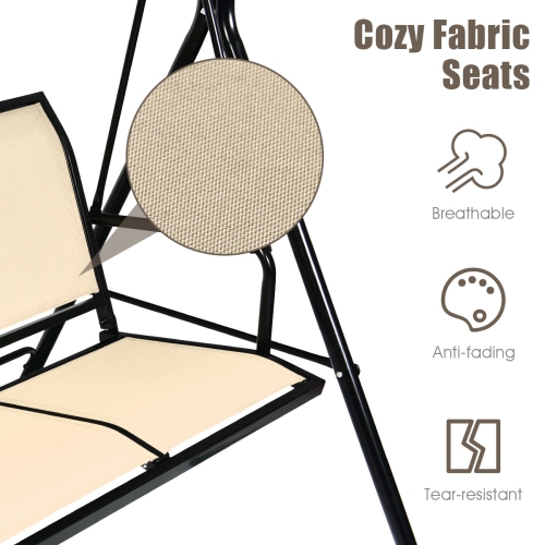 Gymax Brown Outdoor Swing Canopy Patio Swing Chair 3 Person Canopy Hammock