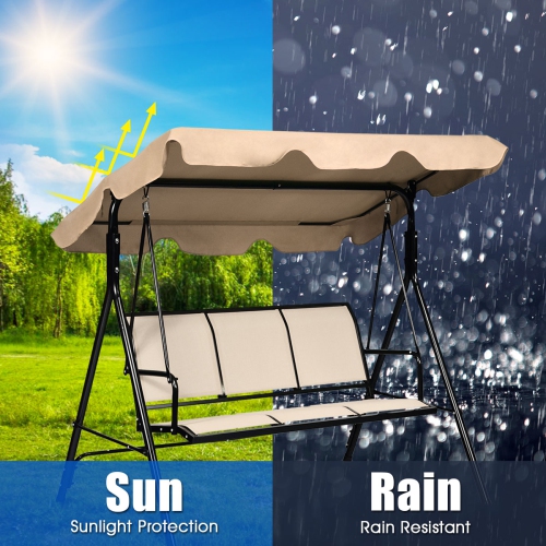Gymax Brown Outdoor Swing Canopy Patio Swing Chair 3 Person Canopy Hammock
