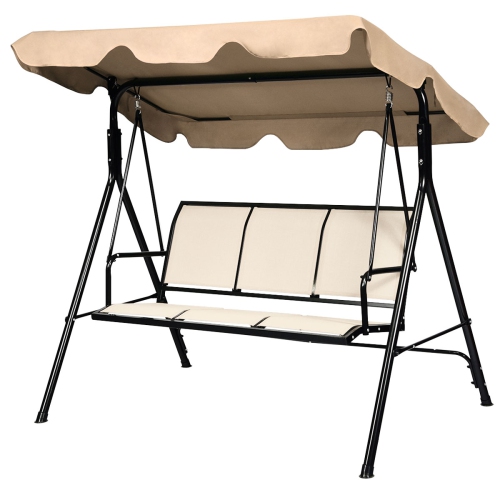 Gymax Brown Outdoor Swing Canopy Patio Swing Chair 3 Person Canopy Hammock