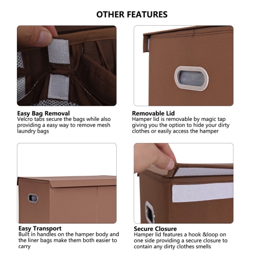 Gymax Double Laundry Hamper Storage Collapsible Basket Organizer Lid Mesh Bags Brown