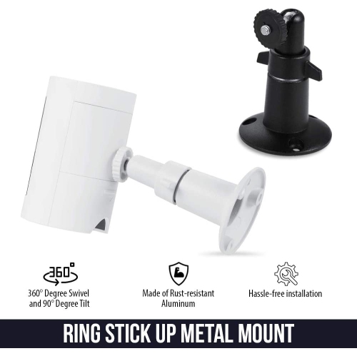 Adjustable Metal Mount with Universal Screw Compatible with Ring Stick Up Cam Battery and Ring Stick Up Cam Wired - Extra Flexibility for Your Ring Camera (White)
