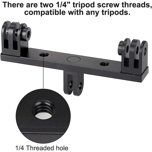 Aluminum Dual Twin Mount Adapter +2 Screw for GoPro Hero 8 7 6 5 Black,4 Session,YI, AKASO DJI Omso, Sjcam, Campark Action Camera-Can Be Used with