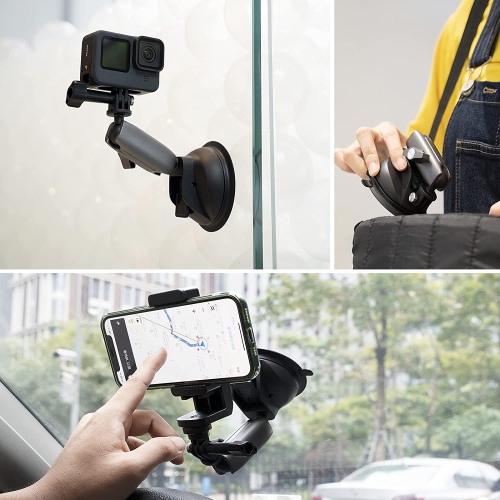 Aluminum Alloy Suction Cup Mount for GoPro and Cell Phone 360° Rotation Heavy Duty with 1/4-20 Thread for GoPro Hero 10/9/Max, Insta360, Osmo Action