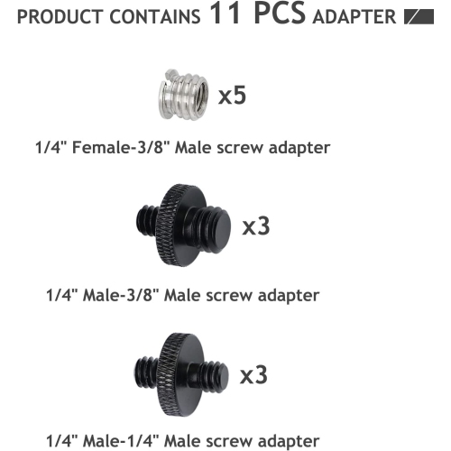 12 Pcs Camera Screw Adapter 1/4' and 3/8' Tripod Mount Converter Set for Camera Mount, Monopod, Ball Head, Light Stand