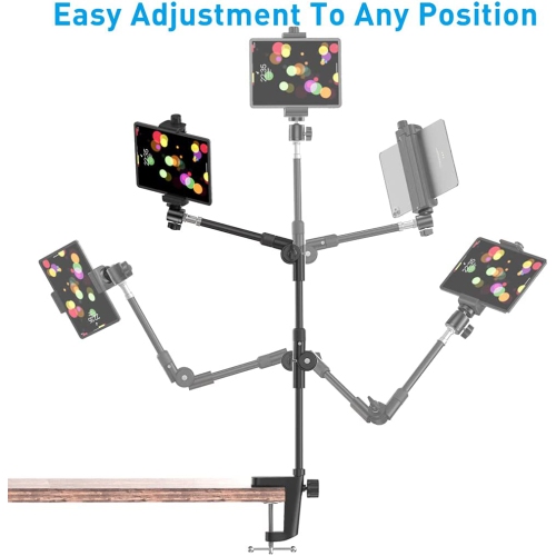 Webcam Stand Camera Mount with Phone Holder, 25 Inch Foldable Flexible Gooseneck Cell Phone Clamp & Table Projector Mount, for Logitech C922 C930e